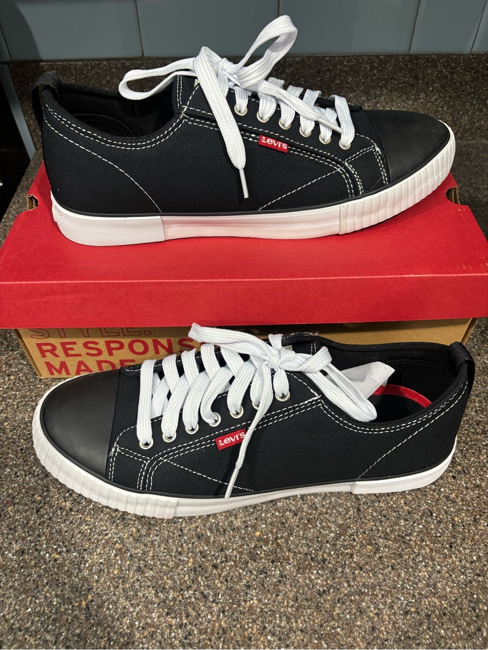 Levi's Black Canvas Low-Top Sneakers with White Accents